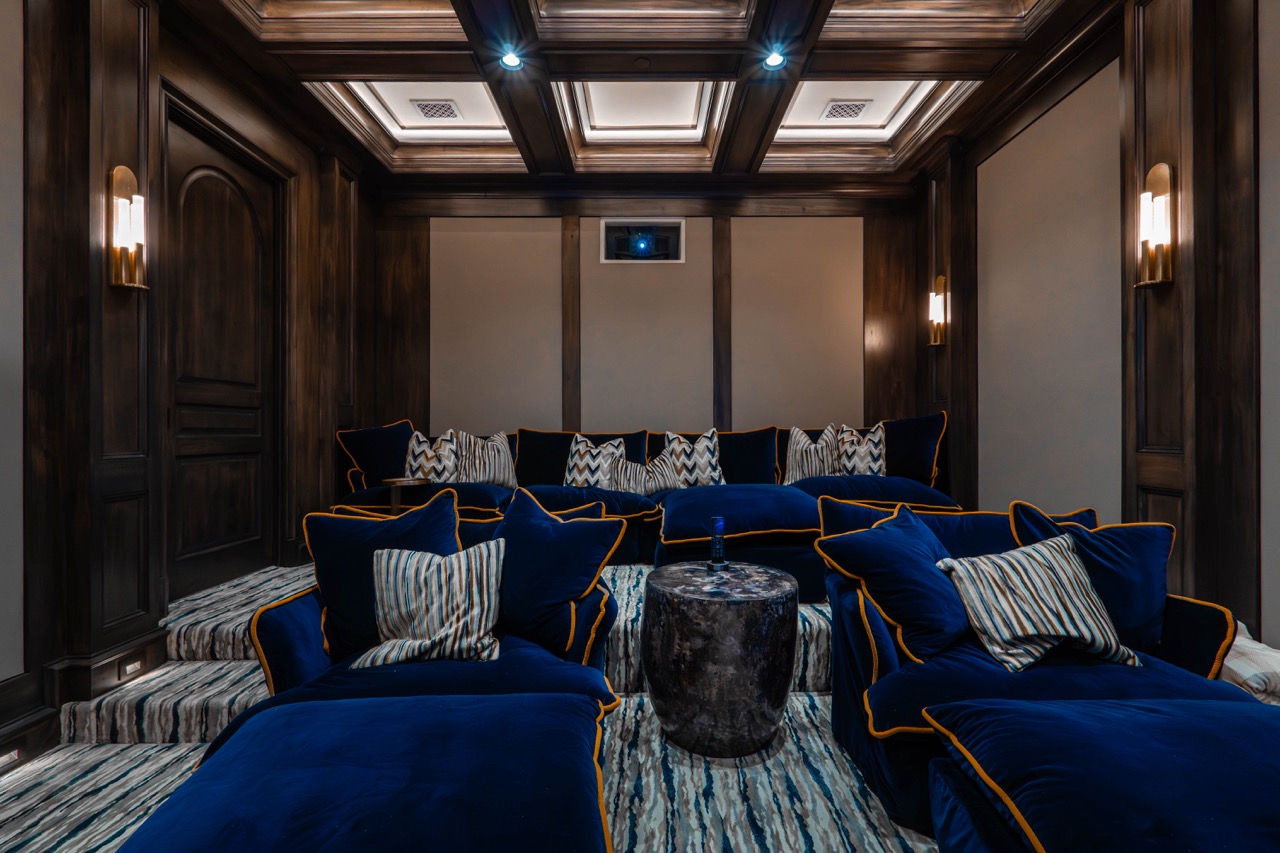 A comfortable home theater in a luxury Texas home.