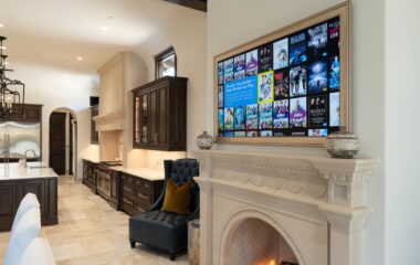 A stylish Frico residence fireplace and TV.