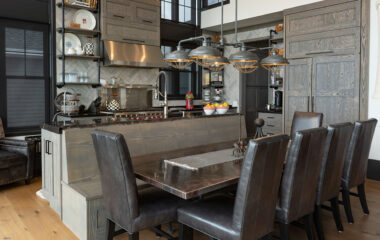 Kitchen and dining area in a luxury beach house.