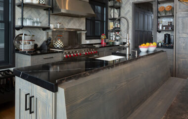 A luxury beach house kitchen area.