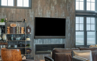 A luxury beach house seating and entertainment area.